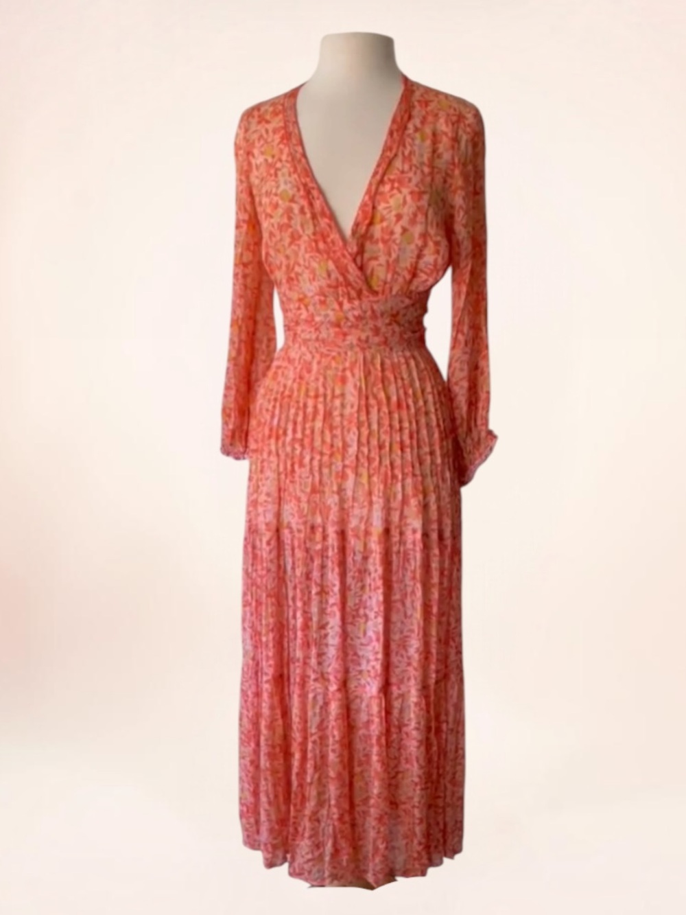 POUPETTE ST. BARTH EMILY ORANGE LEMON CREPE LONG DRESS SIZE SMALL